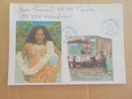 A SAISIR - POLYNESIE FSE TAHITI - VAHINE SEINS NUS - ENVELOPPE TIMBREE - MARCOPHILIE CACHET POSTAL BLEU TIPUTA TUAMOTU - Brieven En Documenten