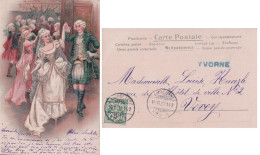 Grand Bal Et Costume, Litho + Cachet Linéaire YVORNE En Bleu (10.11.1901) - Yvorne