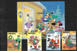 Grenada - 1986 - Disney: Christmas - Yv 1349/52 + Bf 156 - Disney