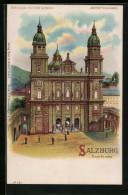 Lithographie Salzburg, Dimkirche, Halt Gegen Das Licht: Mondschein  - Autres & Non Classés