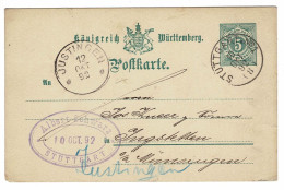 EP E.P. Entier Postale Ganzsache Deutschland Konigreich Wurttemberg Stuttgart Albert Schwarz Justingen 1892 - Interi Postali