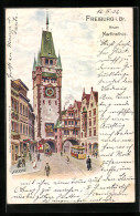 Lithographie Freiburg I. Br., Strassenpartie Mit Turm  - Freiburg I. Br.