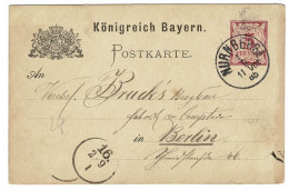 EP E.P. Entier Postale Ganzsache Deutschland Konigreich Bayern NURNBERG 1885 Postkarte 5 Pfennig Allemagne - Postal  Stationery