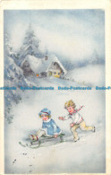 R164370 Old Postcard. Kids In Winter Near The House. Amag - Monde