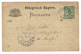 EP E.P. Entier Postale Ganzsache Deutschland Konigreich Bayern Pfaffenhausen 1897 Kempten Schwaben Postkarte 5 Pfennig - Entiers Postaux