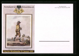 AK Tag Der Briefmarke 12. Januar 1941, Reichsbund Der Philatelisten E.V., Wiener Klapperpost  - Briefmarken (Abbildungen)