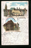 Lithographie Nürnberg, Marktplatz Mit Sebalduskirche, Albrecht Dürer Haus  - Nürnberg