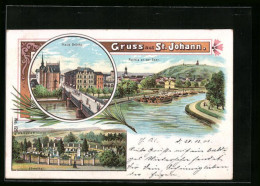 Lithographie St. Johann, Neue Brücke, Partie An Der Saar, Ehrental  - Other & Unclassified