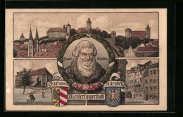 Lithographie Nürnberg, Stadtansicht, Katharinenkirche, Hans Sachs  - Nuernberg