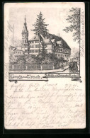 Lithographie Urach, Schloss Mit Amandus-Kirche  - Bad Urach