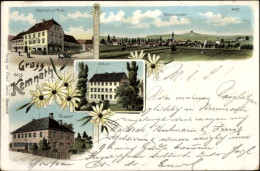 Lithographie Kemnath In Der Oberpfalz, Gasthof Zur Post, Forstamt, Schule, Totalansicht - Andere & Zonder Classificatie