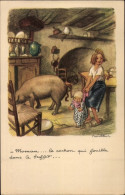 Artiste CPA Poulbot, Francisque, Ligue Nationale Contre Le Taudis, Kinder Und Schwein In Einer Küche - Autres & Non Classés