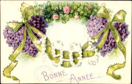 Gaufré CPA Glückwunsch Neujahr 1905, Kleeblätter, Herzen, Kitsch - Nouvel An