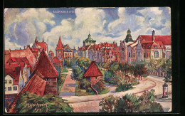 Künstler-AK Nürnberg, Panorama Mit Grünanlage  - Nuernberg