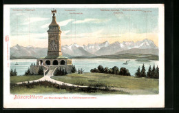 Künstler-AK Starnberg, Blick Auf Den Bismarckturm Mit Gebirgspanorama  - Starnberg