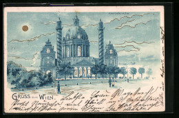Mondschein-Lithographie Wien, Karlskirche Bei Nacht  - Other & Unclassified