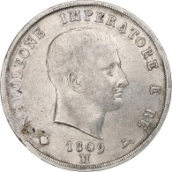 Royaume D'Italie, Napoléon I, 5 Lire, 1809, Milan, Argent, TB+, KM:10.1 - Napoleónicas