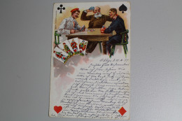 3 Männer Beim Kartenspielen, Kreuz, Pik, Herz Und Karo In Den Ecken - Other & Unclassified