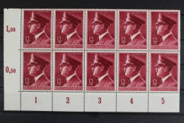 Deutsches Reich, MiNr. 813 Y, 10er Bogenteil, Ecke Li. Unten, Postfrisch - Nuevos