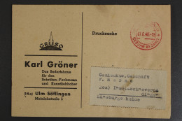 Ulm - Söflingen, Dek. Werbebrief FA Karl Gröner,, Barfreimachung 1948 - Autres & Non Classés
