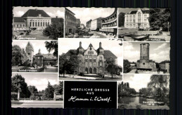 Hamm I. Westf., 8 Ansichten, Hauptbahnhof, Rathaus, Schloß Heessen, Kurhaus - Autres & Non Classés
