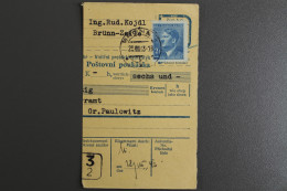 Böhmen & Mähren, MiNr. 99 Auf Paketkartenabschnitt - Cartas & Documentos