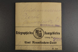 Saargebiet Telegraphie Des Saargebietes, Amt Neunkirchen, 1933 - Brieven En Documenten