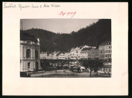 Fotografie Brück & Sohn Meissen, Ansicht Karlsbad, Pferdebahn In Der Neue Und Alte Wiese Am Theater  - Plaatsen