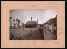 Fotografie Brück & Sohn Meissen, Ansicht Finsterwalde N.L., Markt Mit Krappes Hotel, Geschäft Burgheim, Peschtrich  - Places
