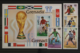 Grenada-Grenadinen, MiNr. 305-308 + Block 38, Fußball, Postfrisch - Grenada (1974-...)