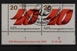 DDR, MiNr. 2951, Waag. Paar, Ecke Li. Unten, DV 2, Gestempelt - Gebruikt