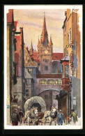 Künstler-AK Heinrich Kley: Nürnberg, Strasse Rathausgasse Mit Tor Und Pferdewagen  - Kley