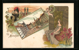 Lithographie München, Marienplatz Und Münchner Kindl  - Muenchen