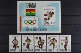 Ghana, Olympiade, MiNr. 1079-1083 + Block 115, Postfrisch - Ghana (1957-...)