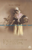R163792 Birthday Greetings. Woman With Flowers. 1913 - Monde