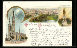 Lithographie Braunschweig, Ortsansicht, Siegesdenkmal Und Katharinenkirche  - Braunschweig