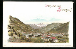 Lithographie Bozen, Totalansicht Mit Landschaftspanorama  - Bolzano (Bozen)