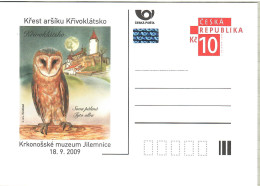 Czech 2009, Bird, Birds, Owl, Postal Stationery, Pre-Stamped Post Card, 1v, MNH** - Gufi E Civette