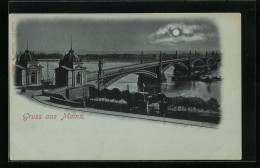 Mondschein-AK Mainz, Neue Brücke  - Mainz