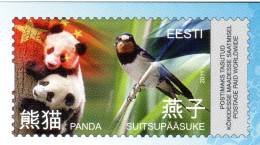 Estonia 2011, Bird, Birds, Swallow, Giant Panda, Postal Stationery, Pre-Stamped Post Card, 1v, MNH** - Hirondelles