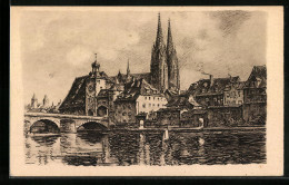 Künstler-AK Regensburg, Blick Auf Die Malerische Altstadt  - Regensburg