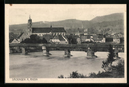 AK Säckingen A. Rhein, Teilansicht Mit Kirche Und Brücke  - Bad Saeckingen