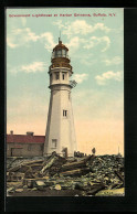 AK Buffalo /N.Y., Government Lighthouse At Harbour Entrance, Leuchtturm  - Leuchttürme