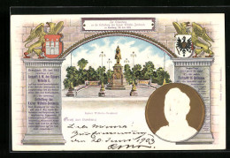 Präge-AK Hamburg, Kaiser Wilhelm-Denkmal Mit Portrait Und Wappen  - Mitte