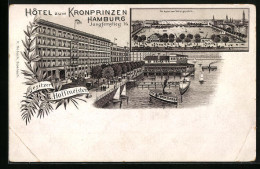 Lithographie Hamburg-Neustadt, Hotel Zum Kronprinzen Am Jungfernstieg, Alster Vom Hotel Gesehen  - Mitte