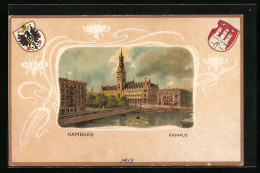 Passepartout-Lithographie Hamburg, Blick Auf Das Rathaus, Wappen  - Autres & Non Classés