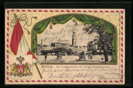 Passepartout-Lithographie Hamburg-Neustadt, Am Zeughausmarkt Und Grosse Michaeliskirche, Wappen  - Other & Unclassified