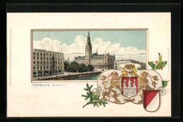 Passepartout-Lithographie Hamburg, Blick Auf Das Rathaus, Wappen  - Autres & Non Classés