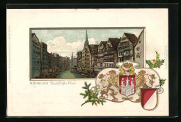 Passepartout-Lithographie Alt-Hamburg, Ortspartie Am Deichstrasse-Fleet, Wappen  - Autres & Non Classés