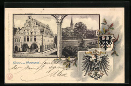 Passepartout-Lithographie Dortmund, Rathaus, Vehmlinde, Wappen  - Autres & Non Classés